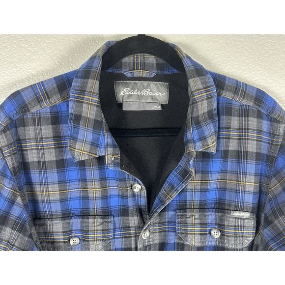 Eddie Bauer Fleece-Lined Plaid Shirt Jacket Blue Gray Plaid Men’s Tall Large - Picture 2 of 8